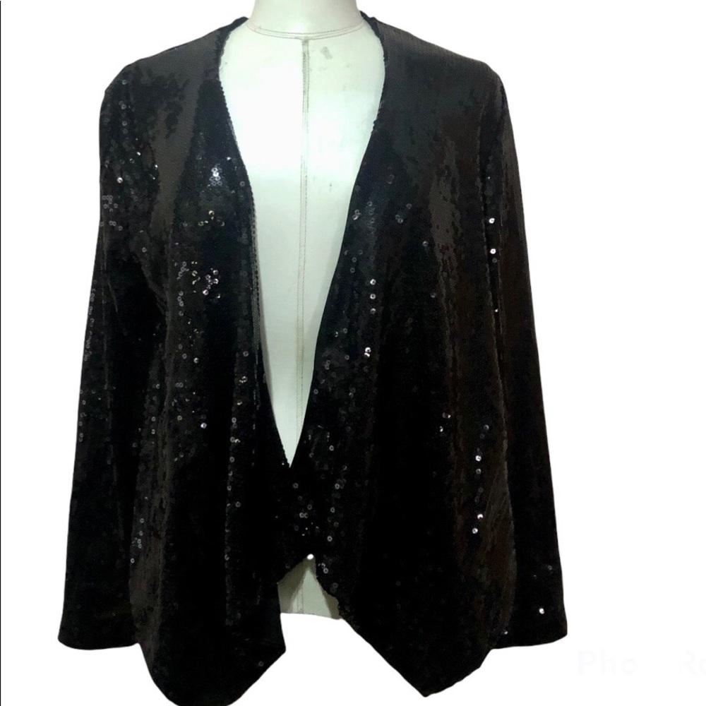 Altar’d State Black Sequin Open Front Jacket Sz L